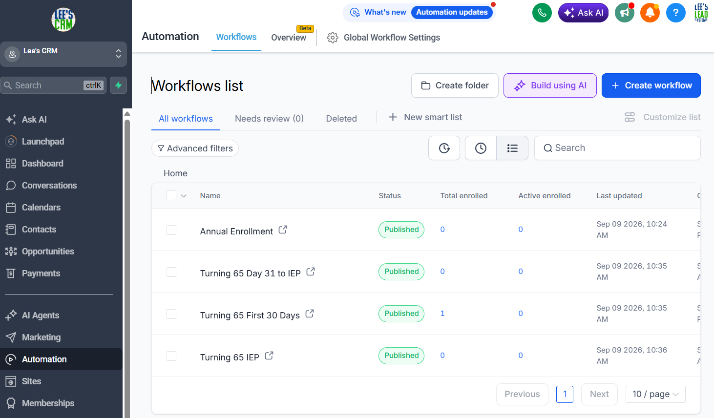 Lee's CRM dashboard preview 2
